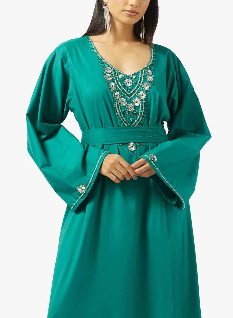 hayas closet  Embellished Belted Jalabiya for Women | Best Price UAE